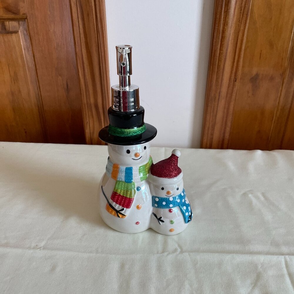 Snowman Ceramic Soap Dispenser with Glitter Perfect for Winter